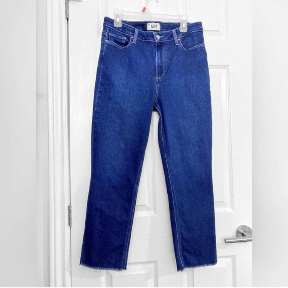 PAIGE Cindy High Rise Straight Cropped Jeans w/ Raw Hem